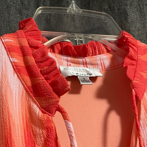 Signature by Robbie Bee Orange and White Sleeveless Midi Dress - Picture 5 of 5